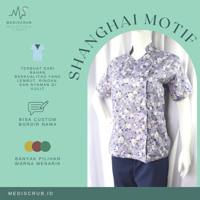 Jual Mediscrub Scrub Kerah Shanghai Motif Baju Jaga Ok Dokter