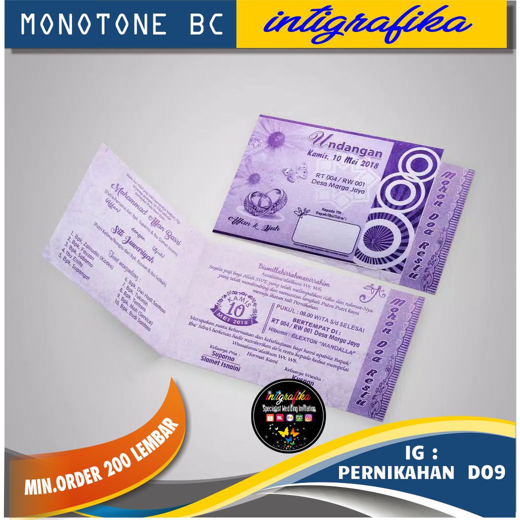 Jual Undangan Pernikahan Unik cetak satu warna | Shopee Indonesia
