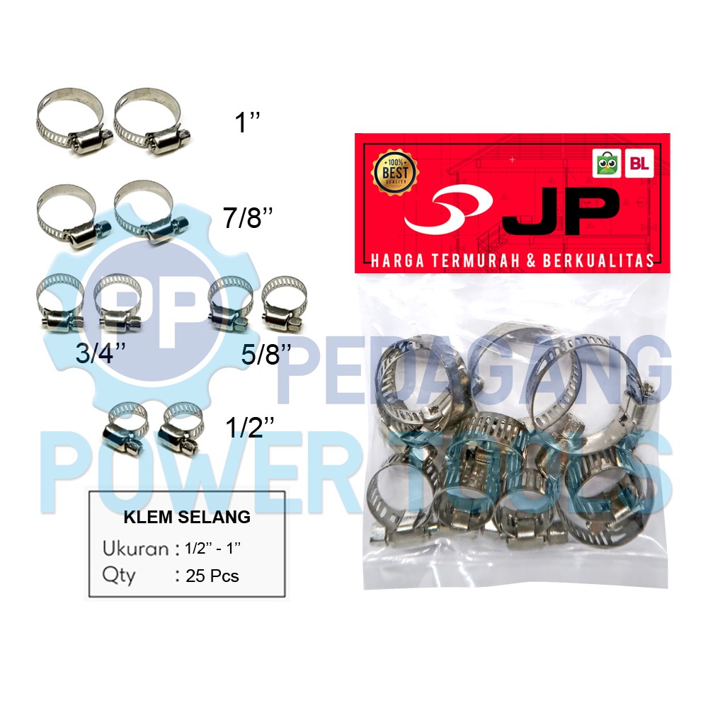 Jual JP KLEM SELANG SET 10 PCS STAINLESS STEEL HOSE CLIPS CLAMP JEPIT ...