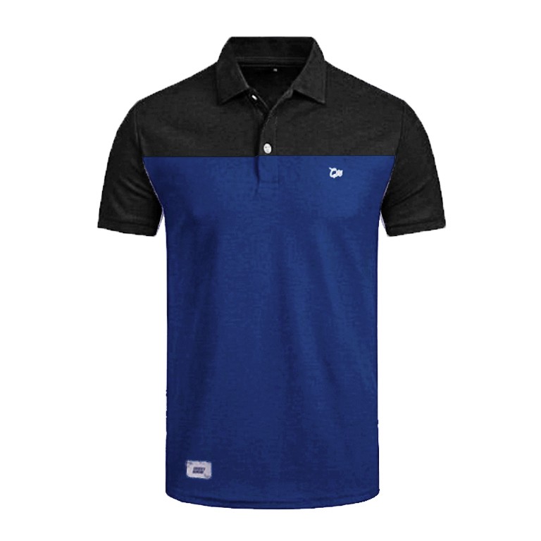 Jual Polo Shirt Pria Biru Navy Kombinasi Hitam Slimfit Baju Kaos Kerah