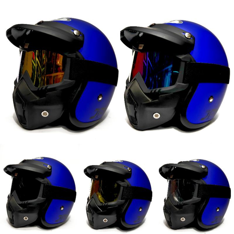 Jual Helm Jpn Biru Dop Plus Goggle Mask | Shopee Indonesia