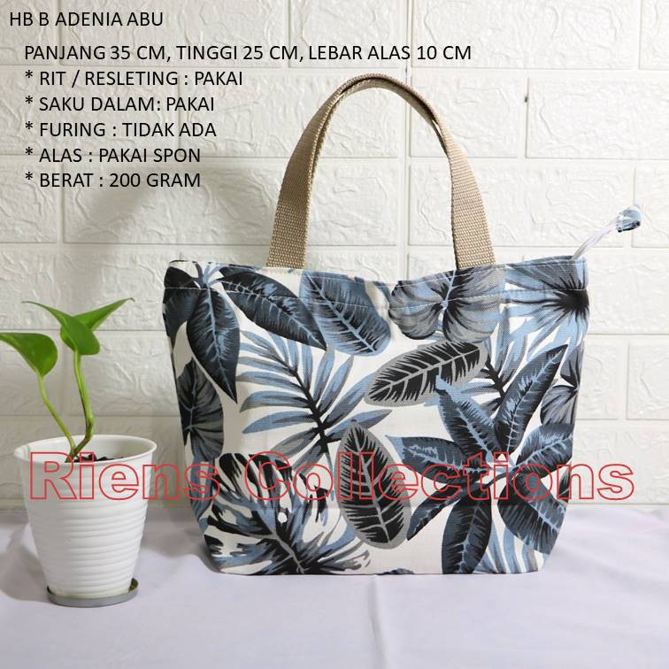 Jual RIENS COLLECTIONS. HANDBAG BESAR BAHAN KANVAS MOTIF ADENIA ABU ...