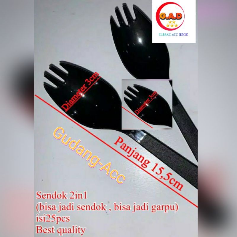 Jual Isi 25pcs Sendok Garpu 2in1 Hitam Sendok Makan Garpu Makan