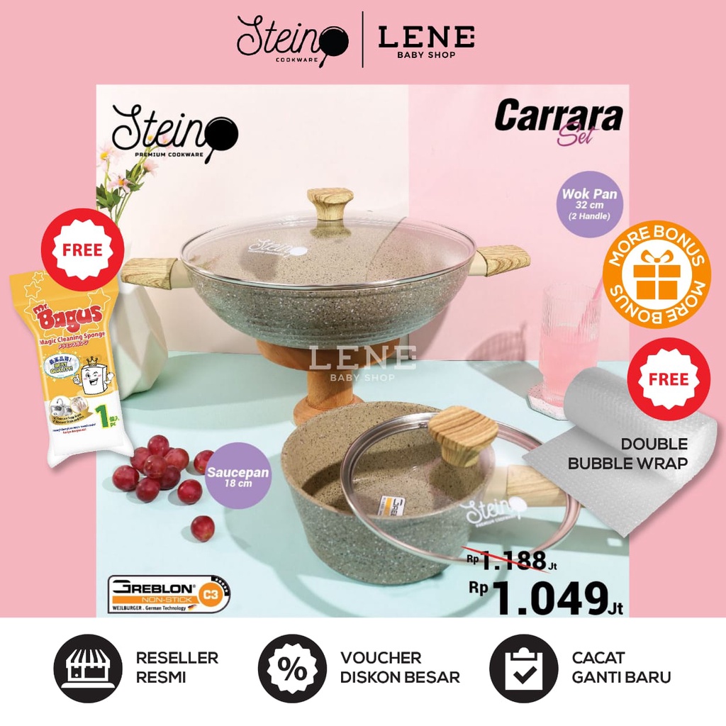 Jual Steincookware Stein Paket Carrara Granite Series Wok Cm