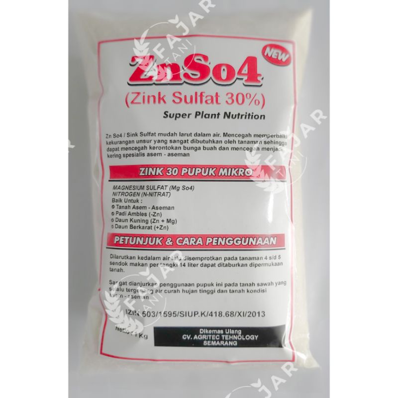 Jual ZnSo4 zinc sulfat 30 super plant nutrition 1kg Shopee Indonesia