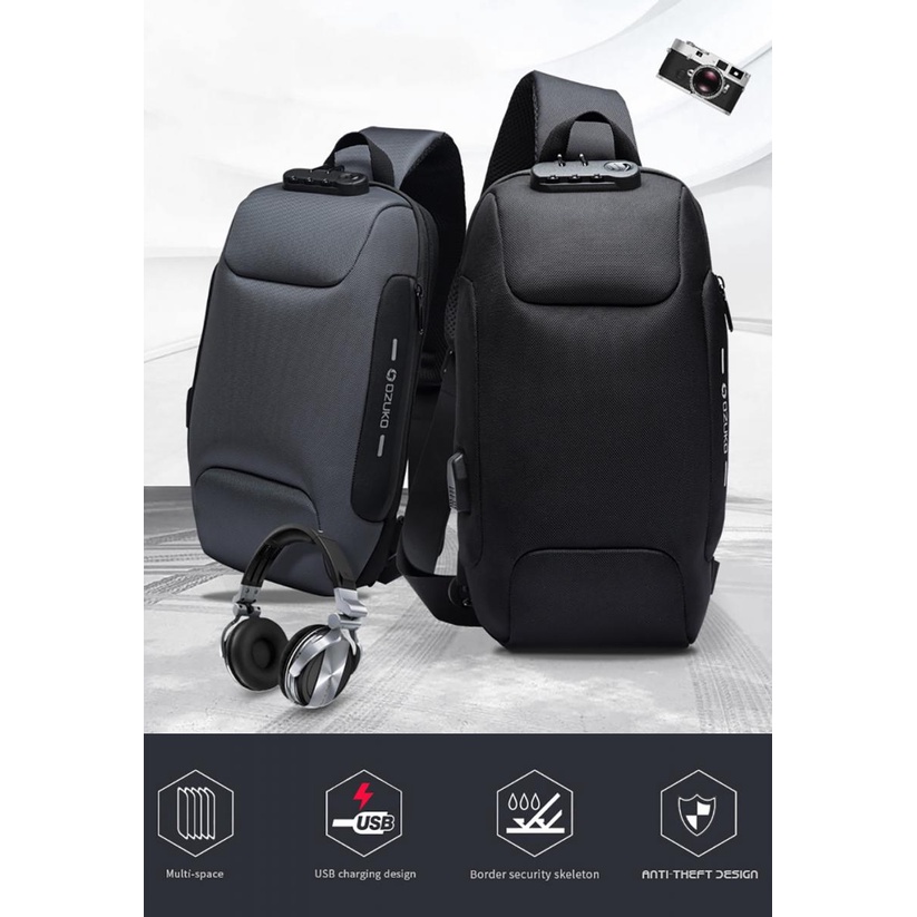 Jual Tas Selempang Sling Bag Coded Lock with USB Charger Port OZUKO ...