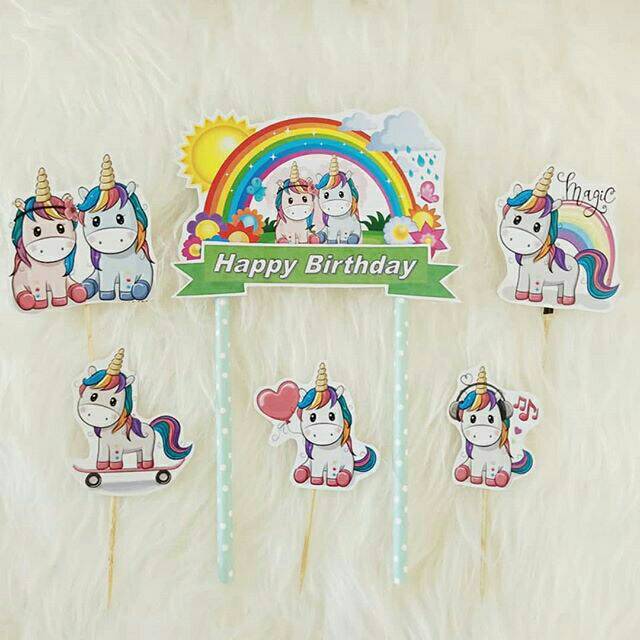 Jual Topper unicorn topper puding topper kue topper happy birthday ...