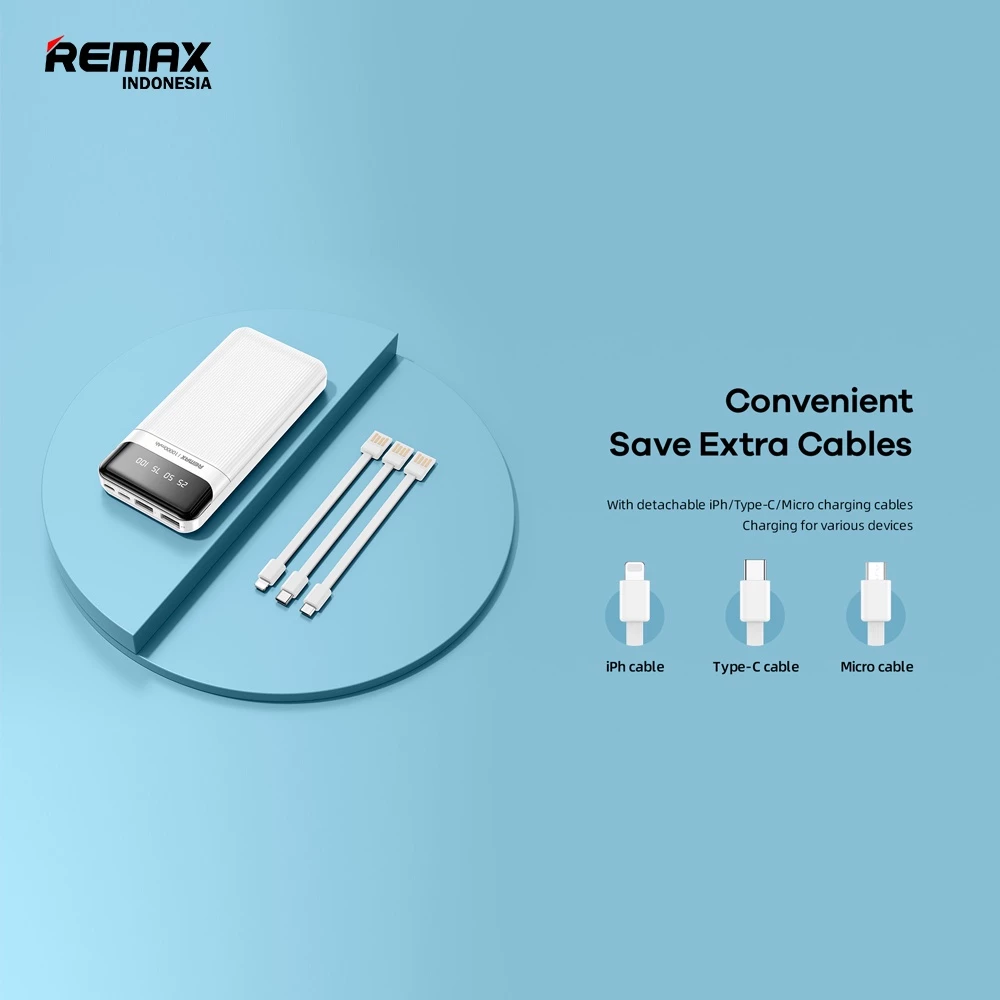 Remax Powerbank Lesu Series 10000mAh Set Cable (Micro,Type-C,iPh) 2Ampere With Digital Display RPP-93