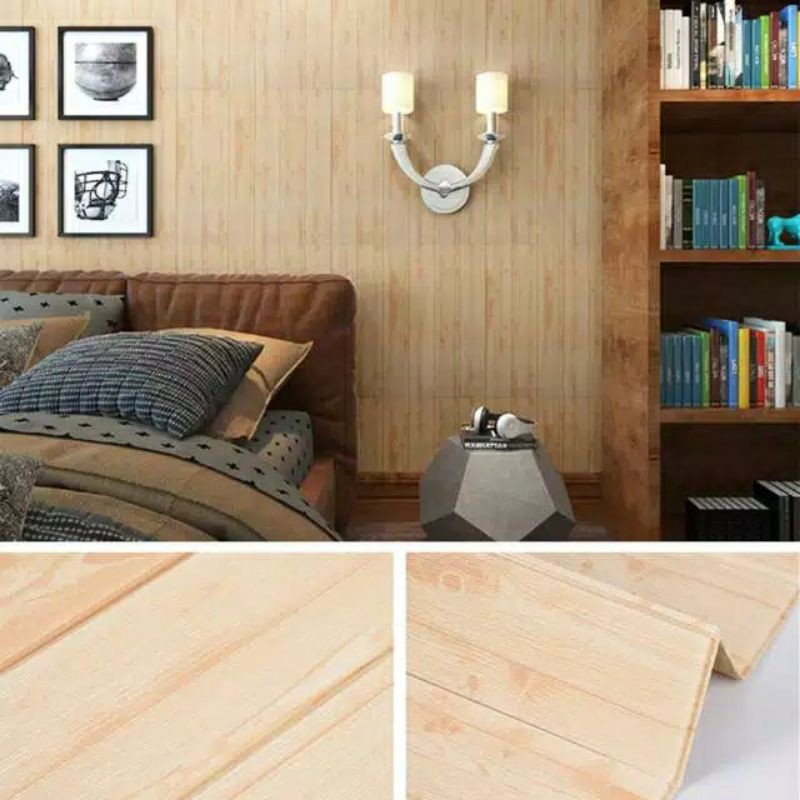 Jual Wallpaper Dinding Foam 3D Kayu Muda 70x70 Dekorasi Dinding