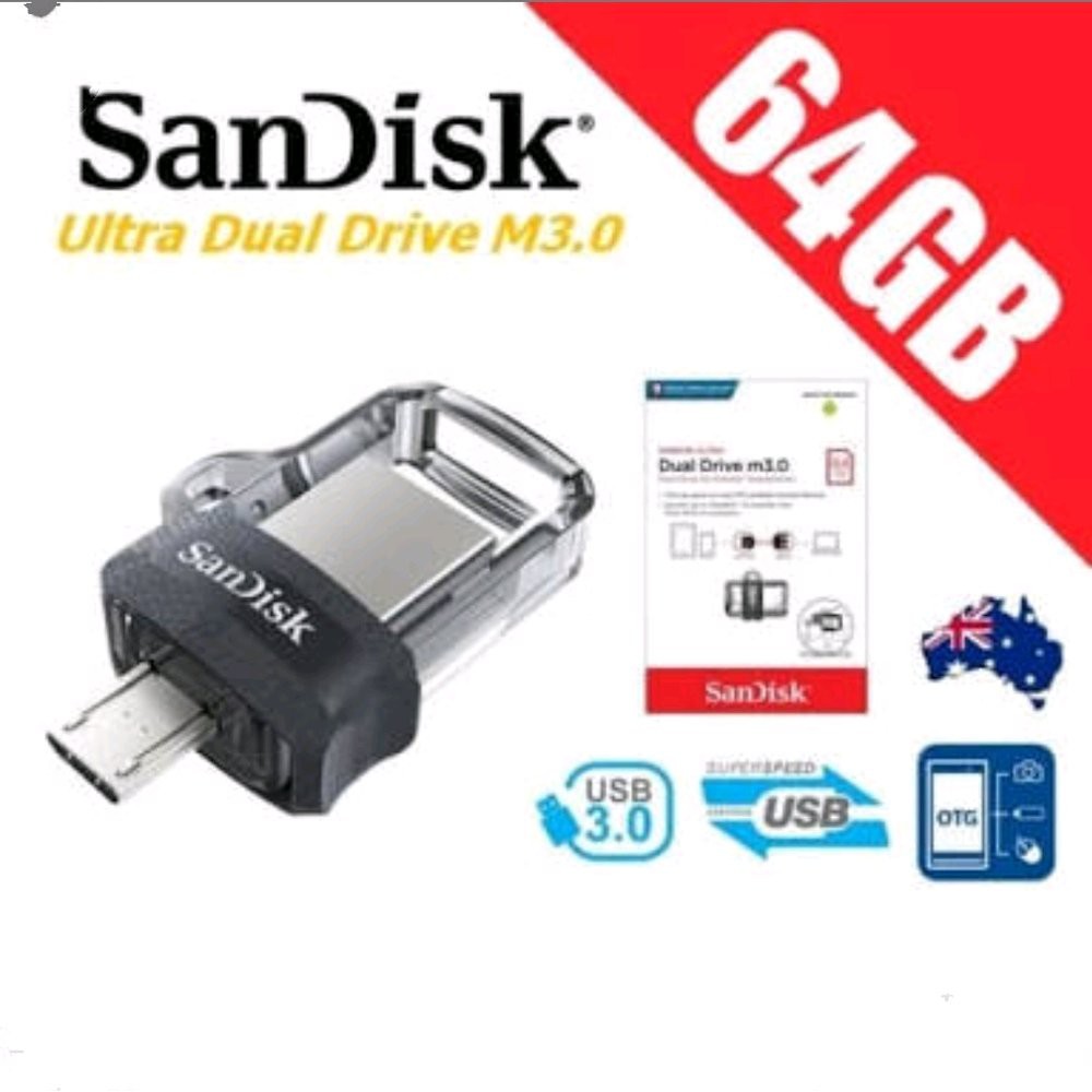 Jual Jual Sandisk Flashdisk Dual Drive OTG 64GB - USB 3.0 150MBs Murah ...