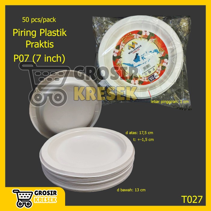 Jual T027 Piring Plastik Makan P07 Isi 50 Pcs Sedang P7 Putih Muliapack