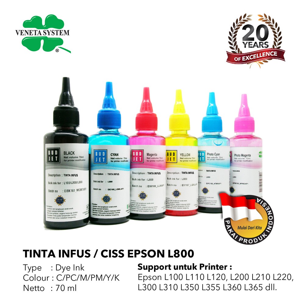 Jual Tinta Isi Ulang Infus Ciss Epson L800 70 Ml Set Isi 6 Warna Shopee Indonesia 3079