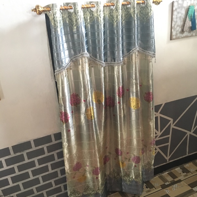 Jual Gordin Kain Pintu Abu2 Bahan Mengkilap Shopee Indonesia