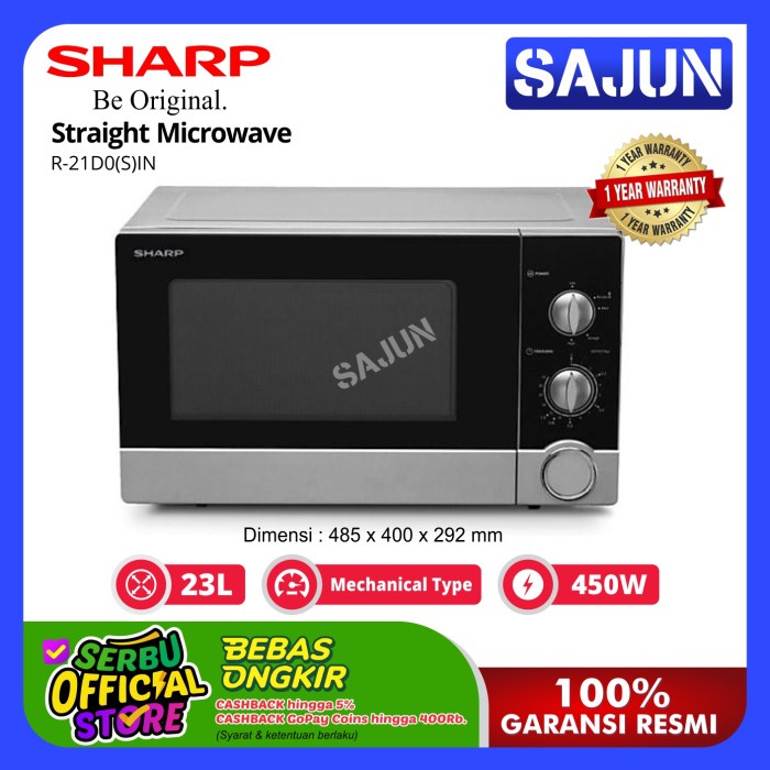 Jual Microwave Sharp R21D0 Straight Microwave Oven 23 Liter R21D0(S)IN
