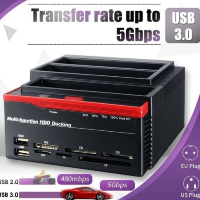 WAVLINK USB 3.0 Hard Drive Docking Station - For 2.5"/3.5" SATA HDD/SSD, With SD/MicroSD Card Reader & Hub 6 thumbnail image
