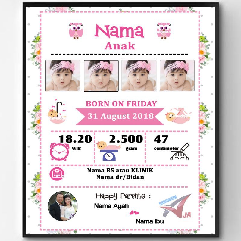 Jual Jasa edit foto Biodata Bayi, bio baby, data kelahiran bayi