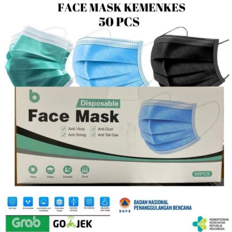 Jual MASKER 3 PLY DISPOSABLE (50PCS) MASKER 3PLY EARLOP DISPONSABLE ...