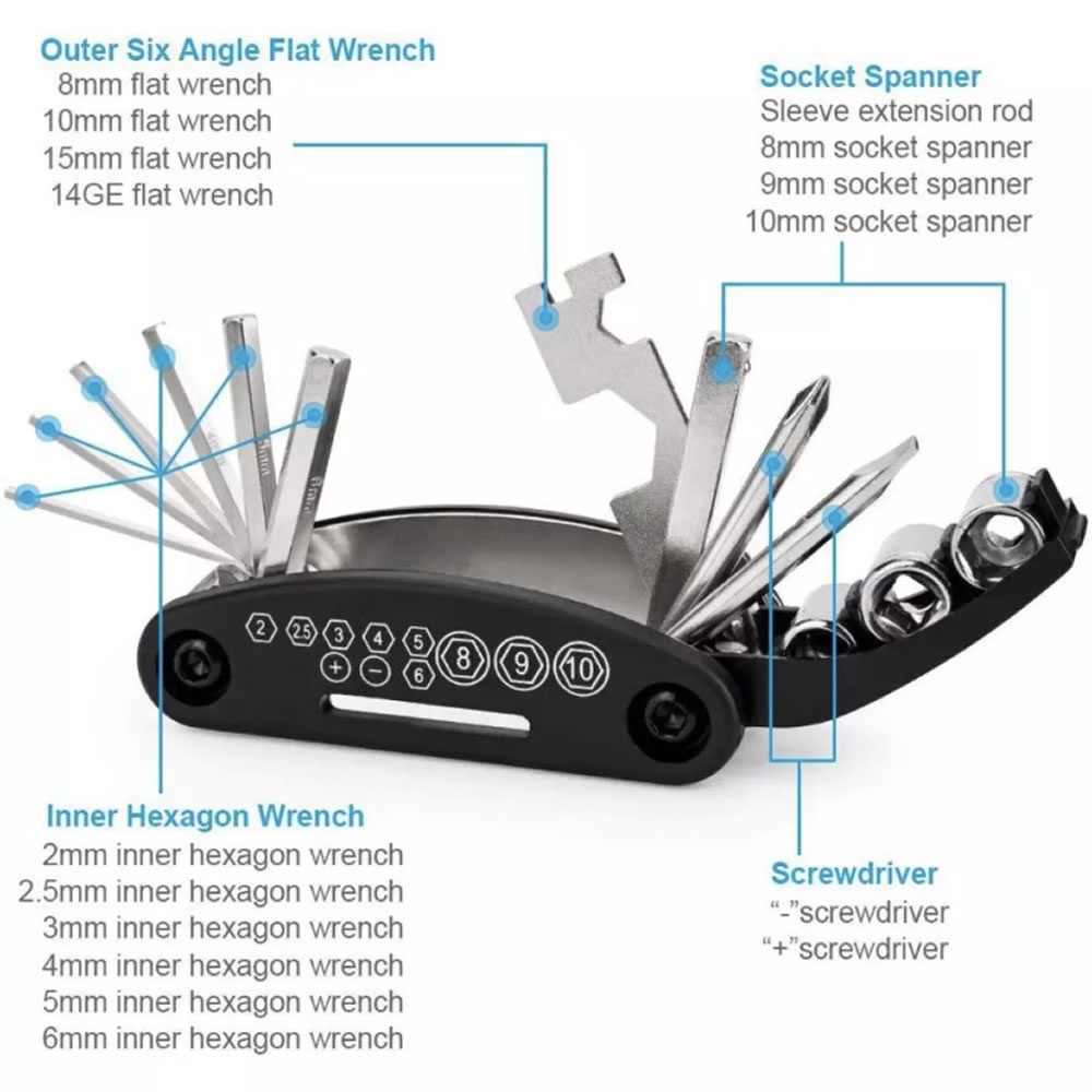 Jual Kunci Sepeda Set 16 In 1 Kunci Tools L Shocket Obeng Lipat Toolkit ...