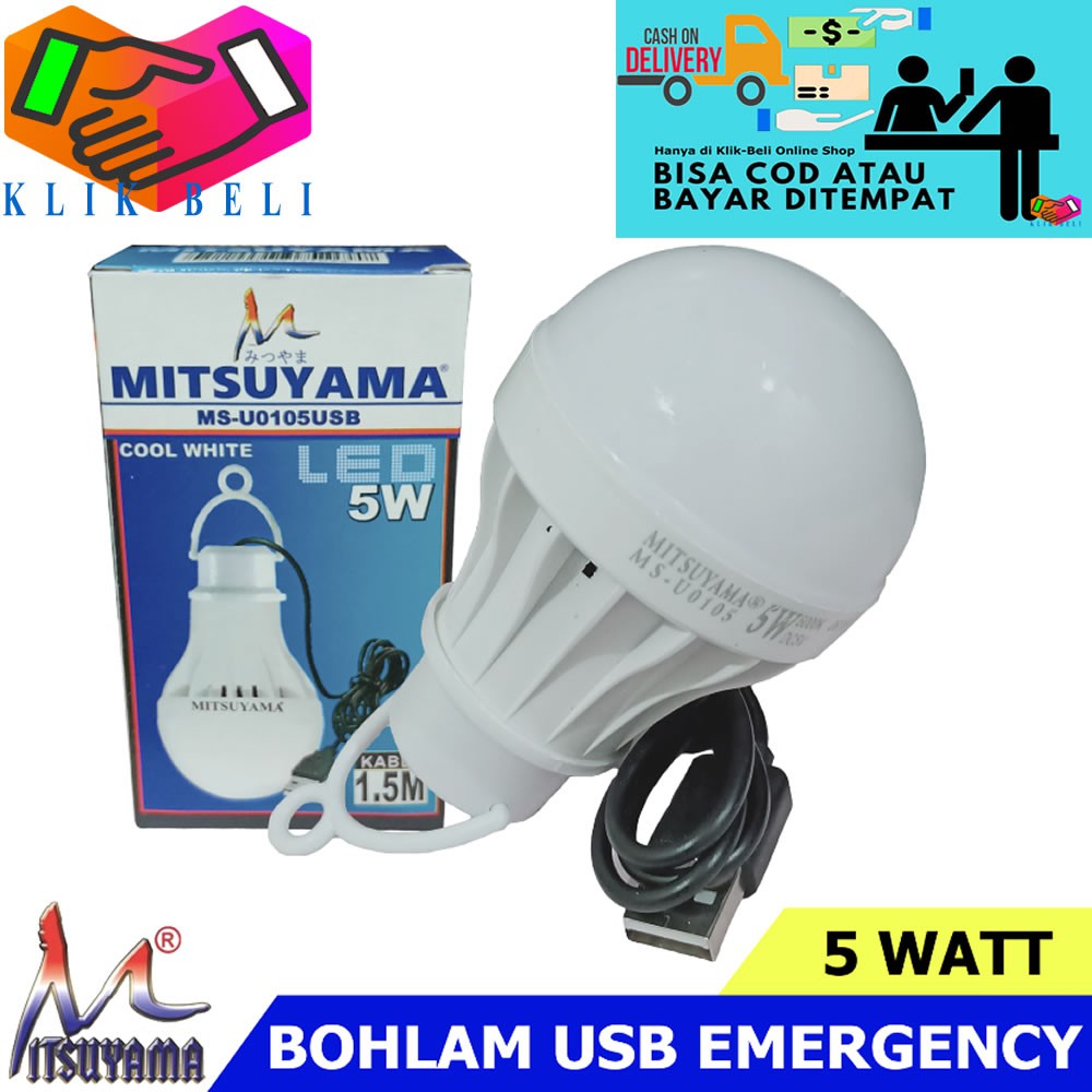 Jual Lampu Led Emergency 5 Watt Mitsuyama Bohlam Led Kabel USB MS ...