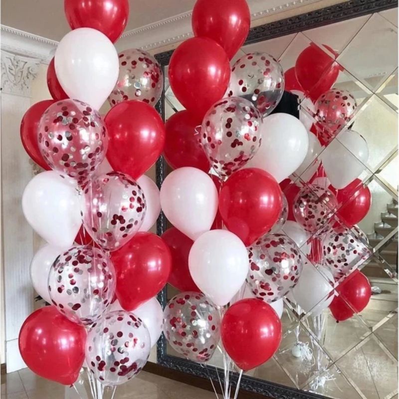 Jual balon mix 25 50 pcs merah putih confetti HUT RI kemerdekaan