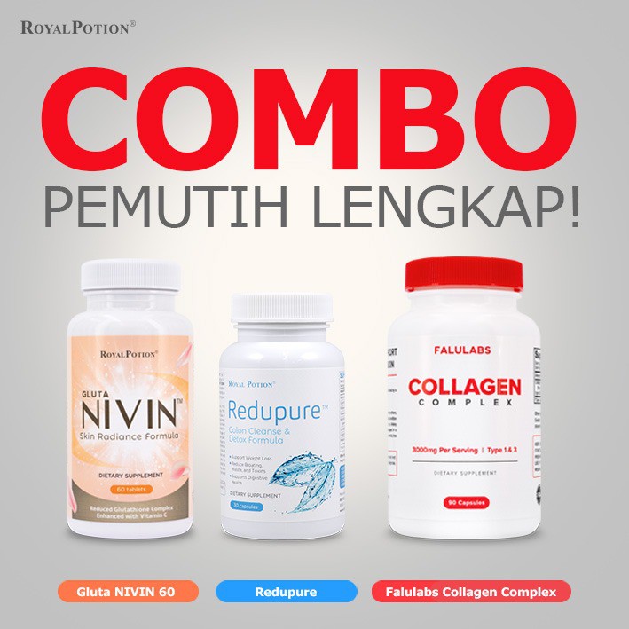 Jual Combo PEMUTIH LENGKAP: GLUTA NIVIN 60 , REDUPURE, FALULABS COLLAGEN |  Shopee Indonesia