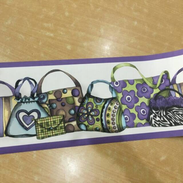 Jual Wallpaper Border List Dinding Anak Motif Tas Ungu Bunga Lucu Anak