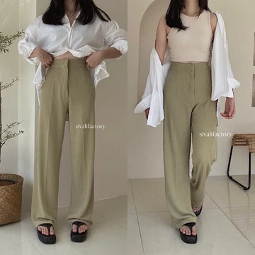 SIVALI Cozie Pants Highwaist Cullote Pants Rib Knit Pants Celana Kulot Wanita Petite Friendly