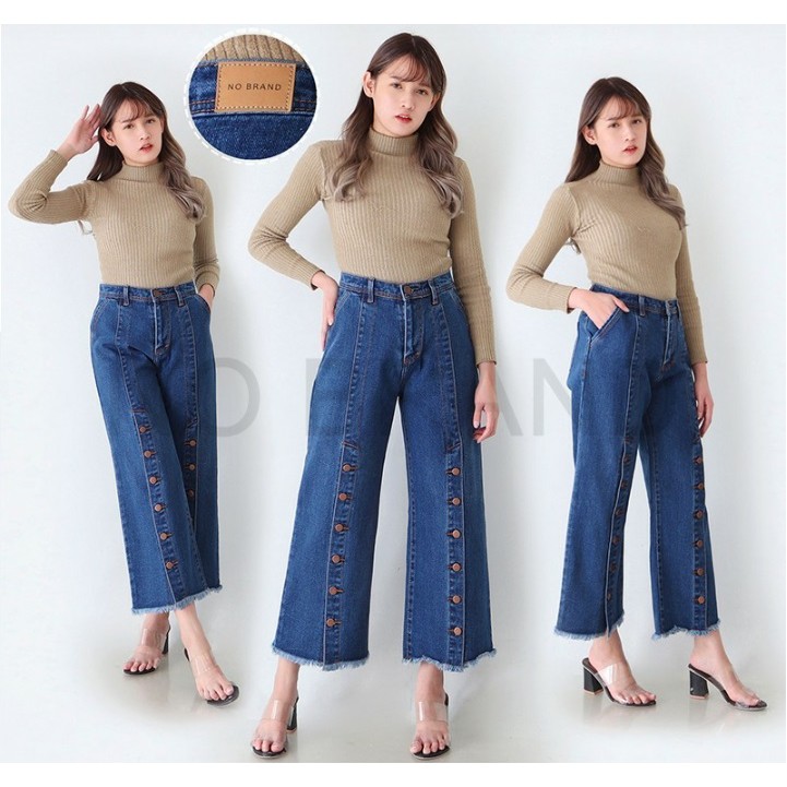 Jual Celana Jeans Kulot Kancing Rumbai | Shopee Indonesia