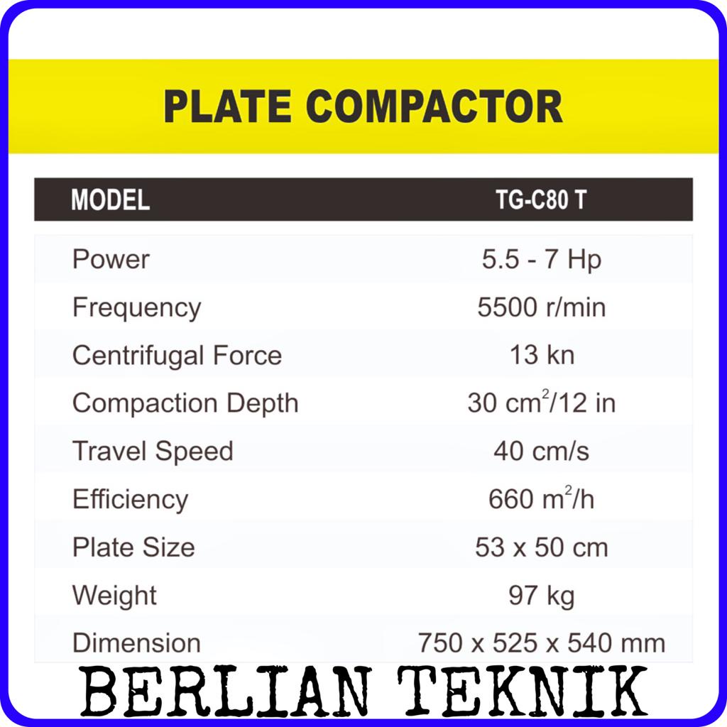 Jual Plate Compactor Stamper Kodok Tigon TG-C80T + Mesin Bensin 7 HP ...