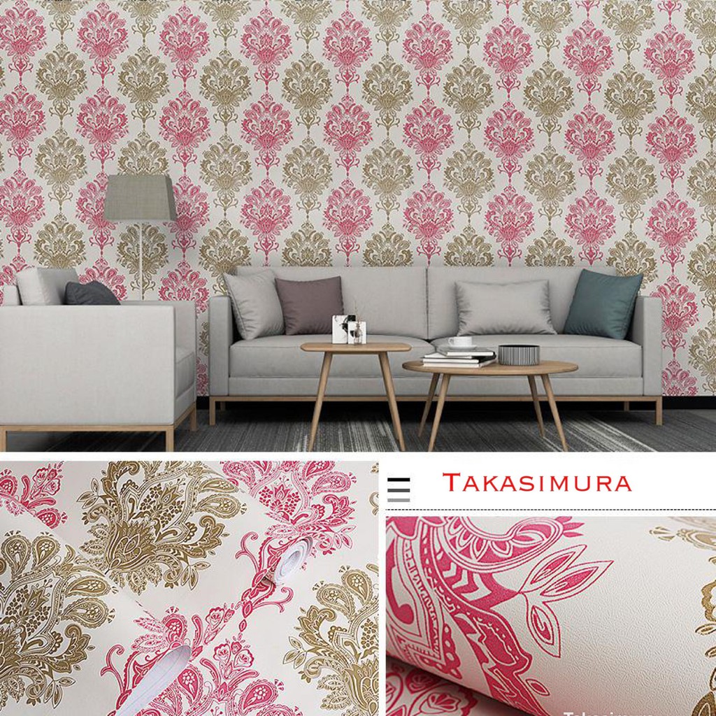 Jual Wallpaper Dinding Ukuran 45 Cm X 10 M Motif Batik Pink Gold