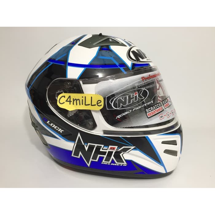 Jual TERBARU DAN MURAH HELM NHK TERMINATOR DEFENDER WHITE BLUE DOUBLE ...