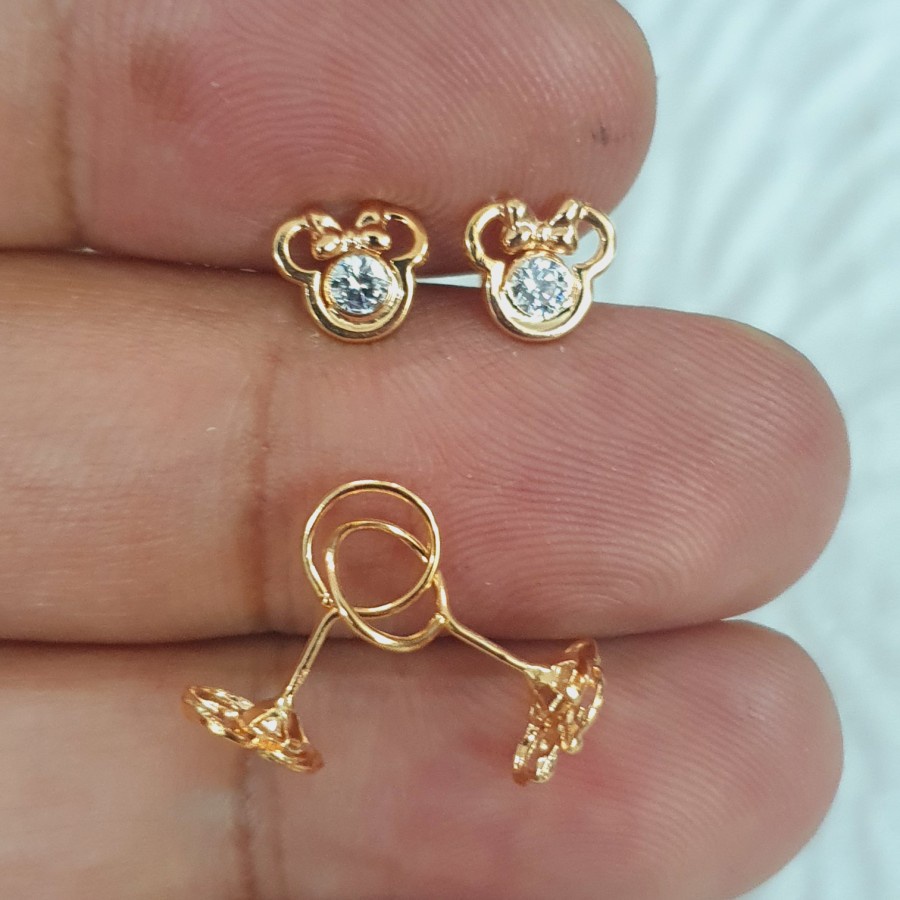 Jual anting tusuk model minnie toge loop emas 70% 700 70 % 16k | Shopee