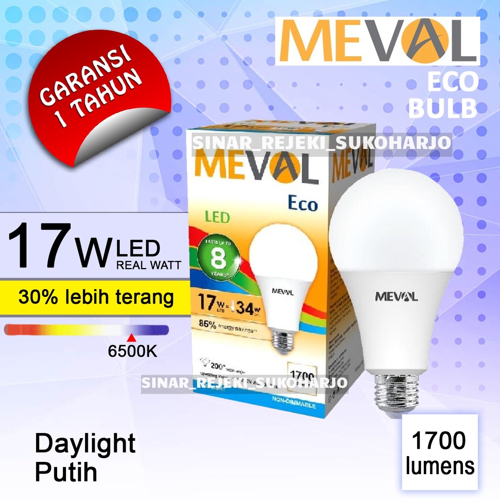 Jual MEVAL Lampu Led Eco 17W Bulb Putih 17 Watt 17Watt | Shopee Indonesia