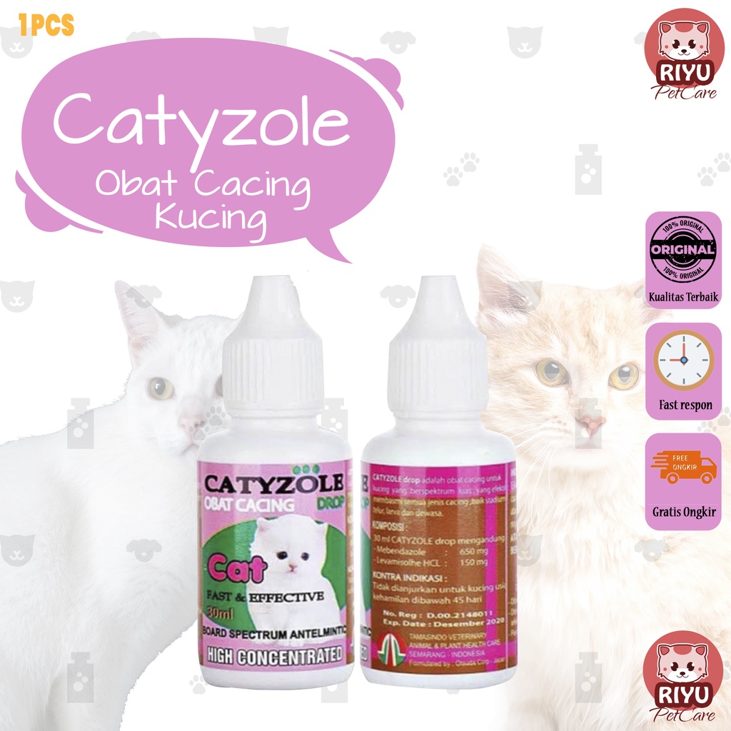 Jual OBAT CACING KUCING TETES CATYZOLE 30 ML CAIRAN PEMBASMI CACING
