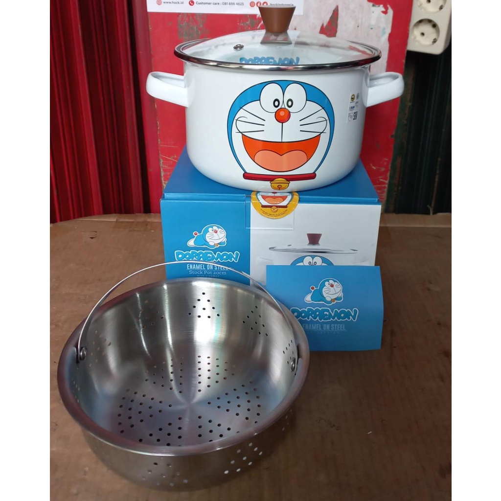 Jual Doraemon Stock Pot with Steamer Basket Enamel on Steel 20 cm ...