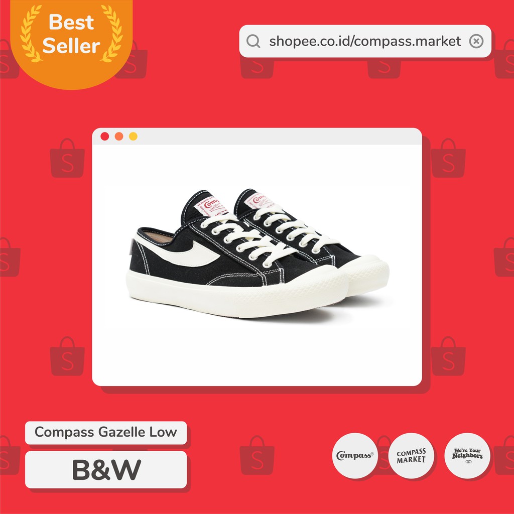 SEPATU COMPASS GAZELLE LOW BLACK WHITE