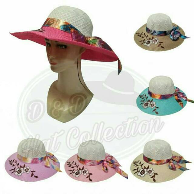 Jual Topi Pantai Import Dua Warna Motif Bunga Pita Bunga | Shopee Indonesia
