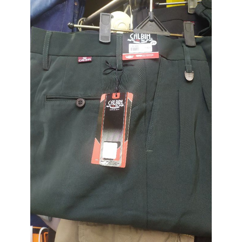 Jual celana panjang bahan merk calbin warna hijau lumut | Shopee Indonesia