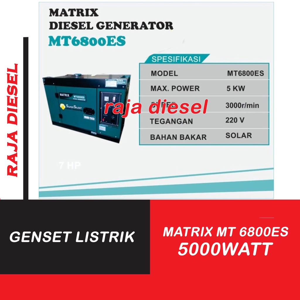 Jual GENSET GENERATOR SUPER SILENT 5000WATT MATRIX MT6800ES | Shopee ...