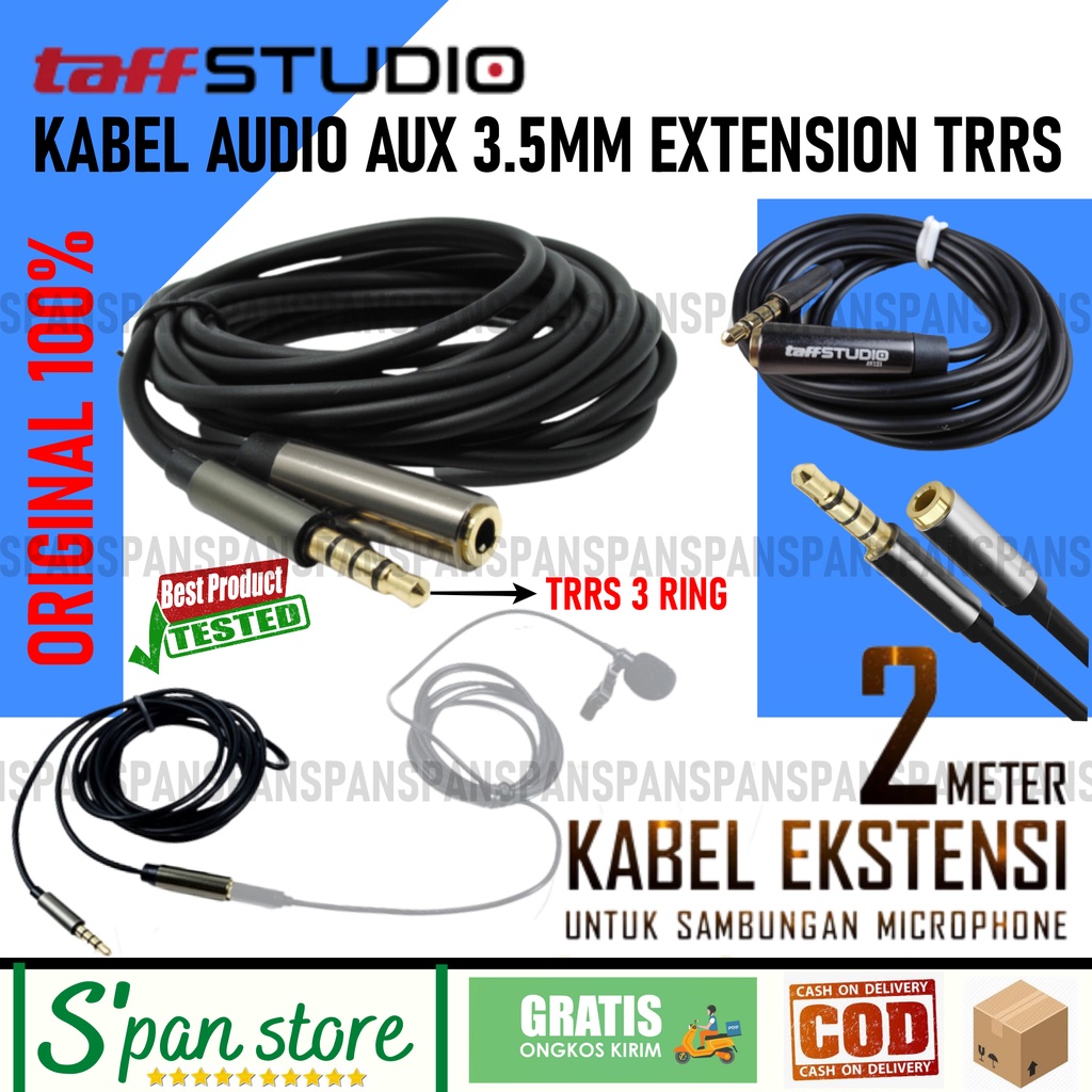 Jual Kabel Extension Mic Audio Aux Jack Mm Trrs Pole Male To