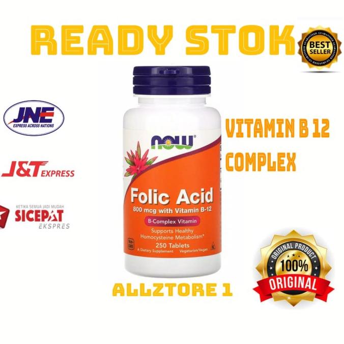 Jual now foods Folic Acid vitamin B complex vitamin B12 isi 250 tablet
