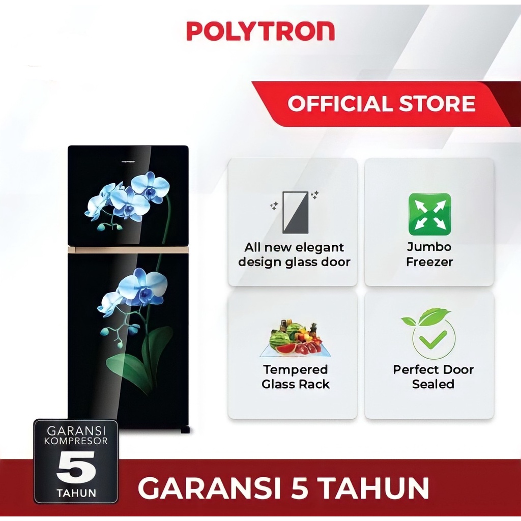 Jual Polytron Kulkas 2 Pintu 220L Belleza Jumbo Tempered Glass PRW ...