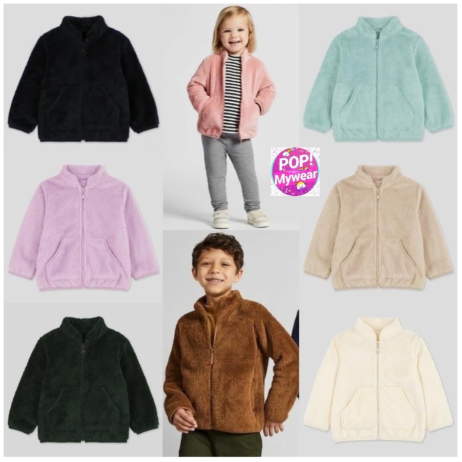 JAKET ANAK UNISEX POPMYWEAR UNIQLO SOFT FUR JACKET FULL ZIPPER SZ 1 10Y JAKET BULU ANAK
