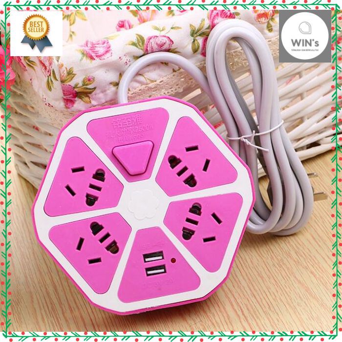Jual C463 Stop Kontak USB HEXAGON SOCKET + 4USB + 4 colokan Soket ...