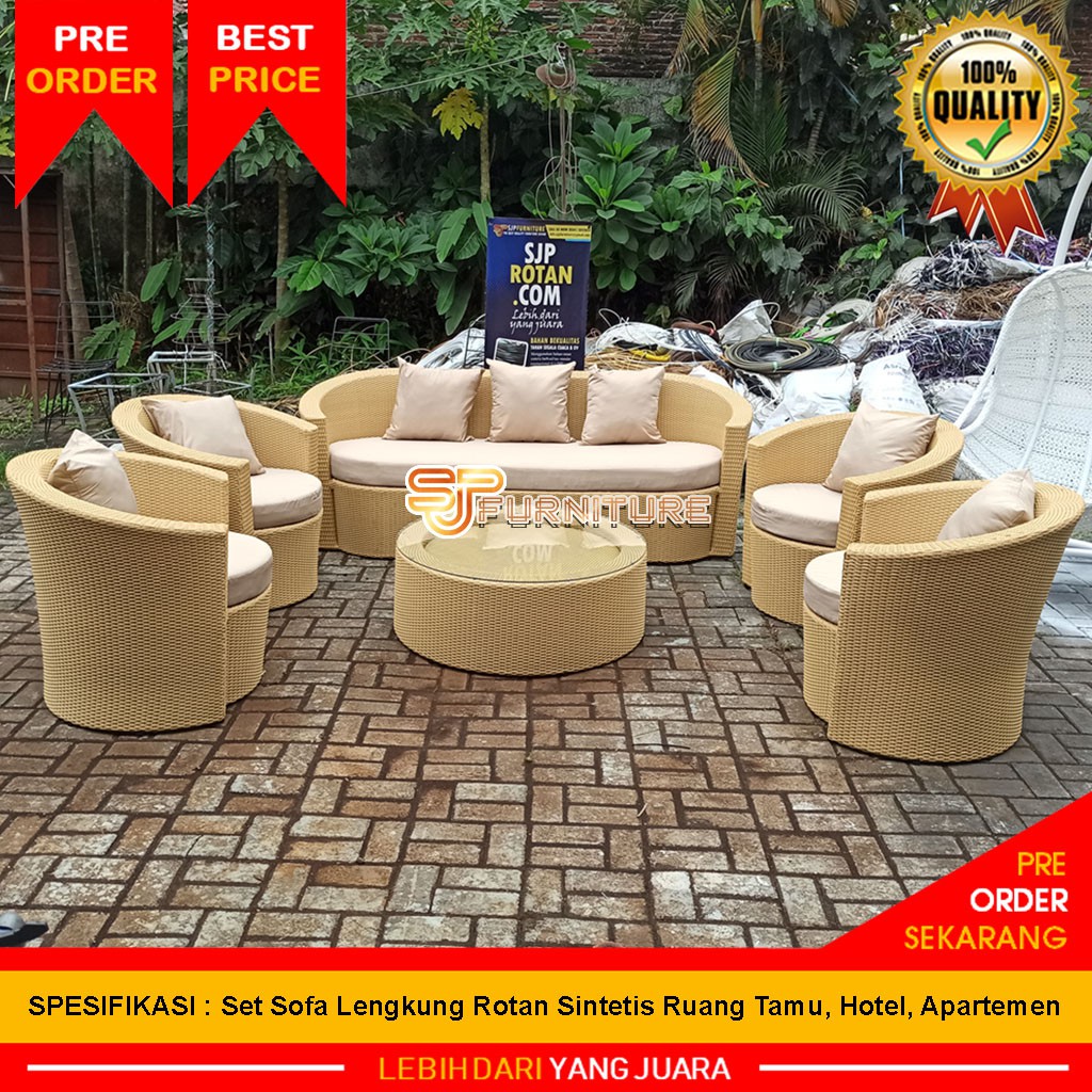 Jual SET SOFA BED MODEL LENGKUNG STANDART BULE ROTAN SINTETIS [ RANGKA ...