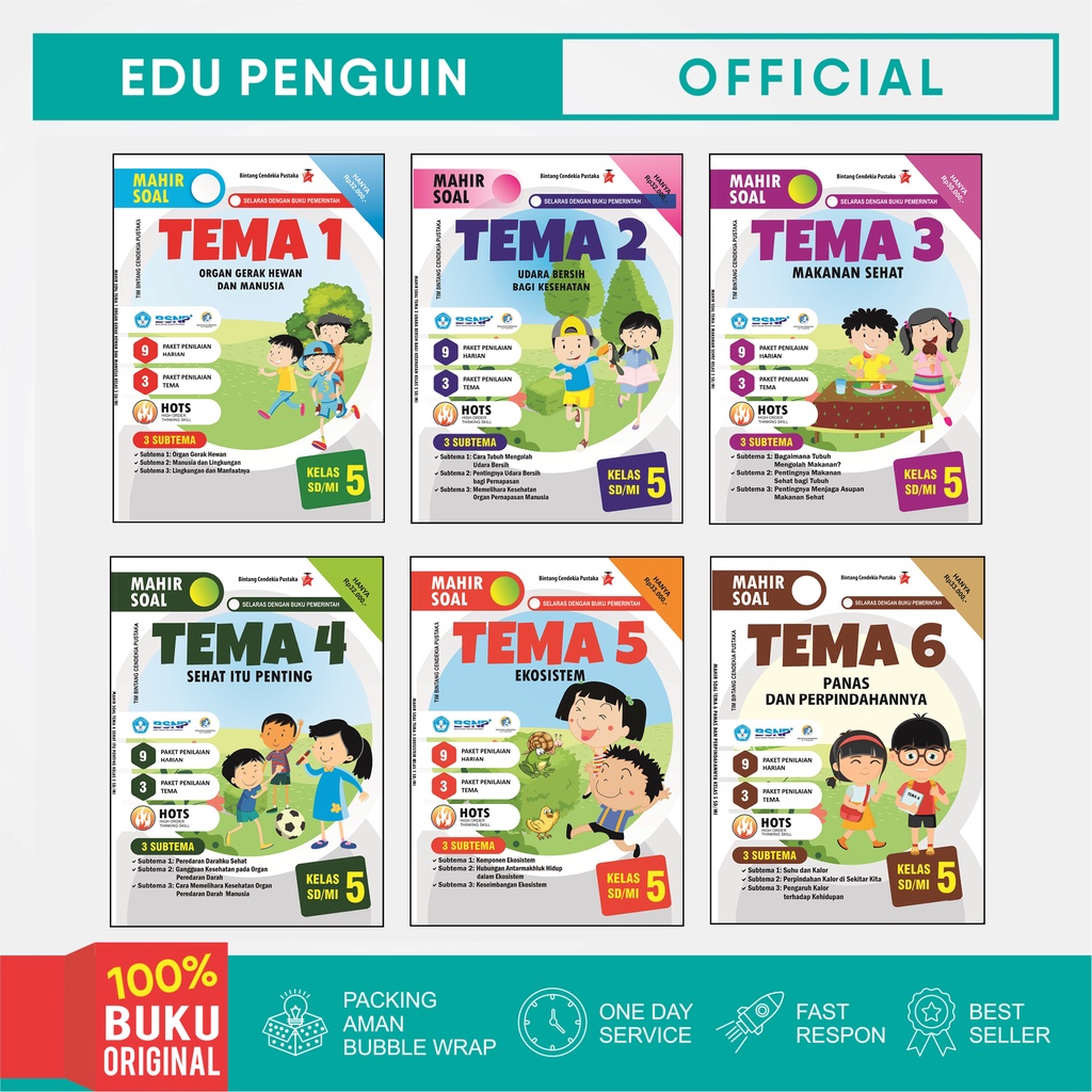 Jual Edu Penguin Buku Mahir Soal Tematik Kelas 5 SD / MI Tema 1 2 3 4 5 ...