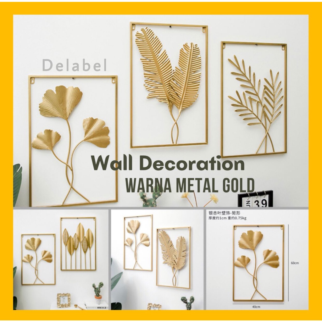 Jual WALLDECOR BESI Hiasan Dinding Frame Metal Gold Daun Leaf Ginko ...