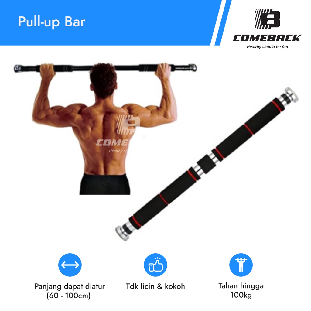 Jual Comeback Adjustable Pull Up Bar (100KG,60-100 Cm) Anti Slip ...