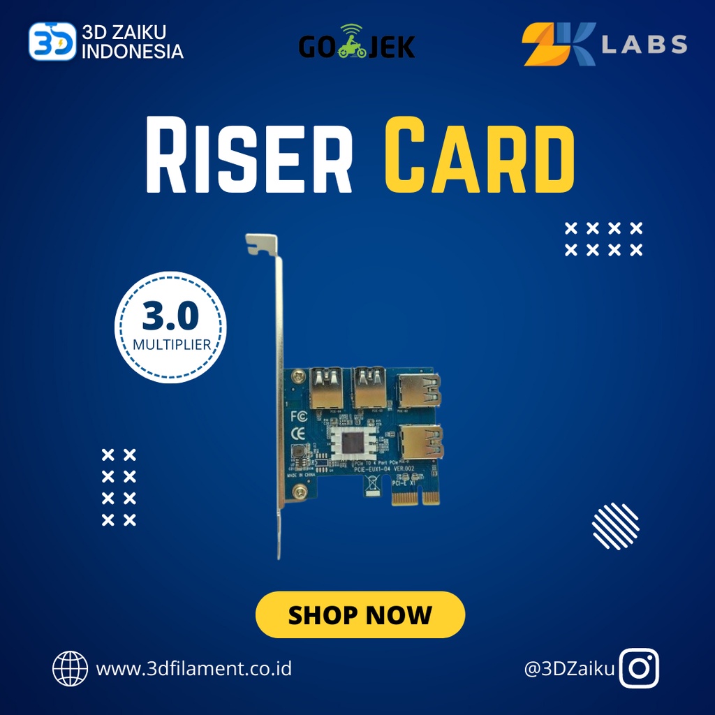 Jual PCI-E PCIE Riser Card 1 to 4 USB 3.0 Multiplier Hub X16 PCI ...