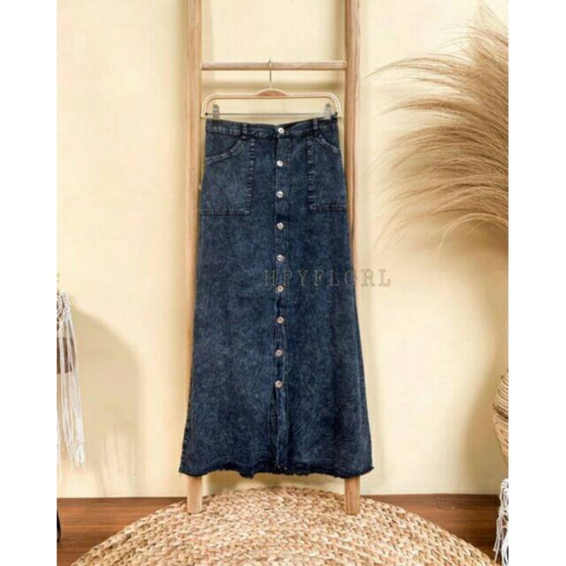 Jual ROK JEANS BUTTON SNOW BLACK DAN SNOW BLUE/JEANS ROK KANCING RAWIS ...